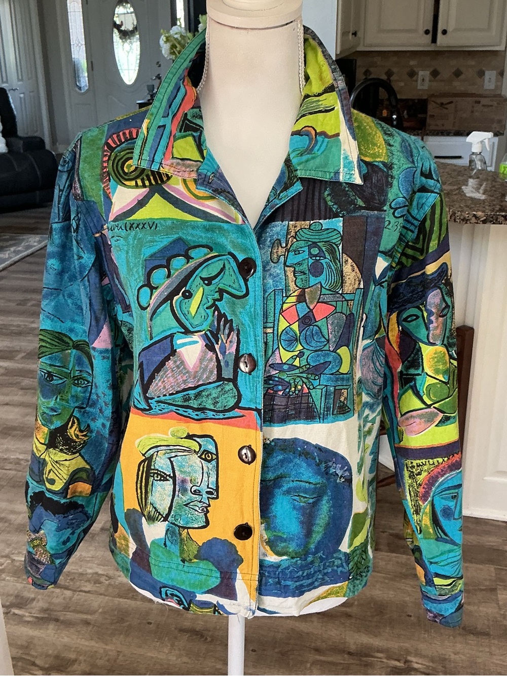 Vintage Kaktus Pablo Picasso All Over Print Linen Blend Jacket Size S 90’s Y2K